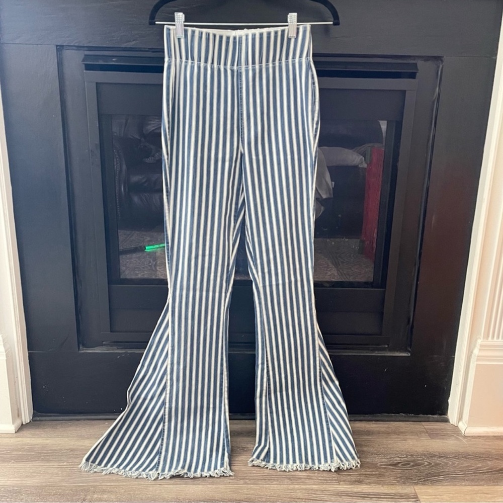 Show me your mumu Berkeley blue striped flare bells bottoms pants size medium